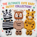 Personalized Crochet Safari Baby Outfit, Zebra Deer Giraffe Romper Set with Hat and Booties, Newborn Photo Prop, Baby Shower Gift