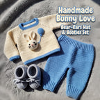 Crochet Baby Outfit Set, Bunny Sweater, Blue Pants, Bear Ear Hat and Booties, Newborn Photo Prop, Coming Home Outfit, Baby Shower Gift