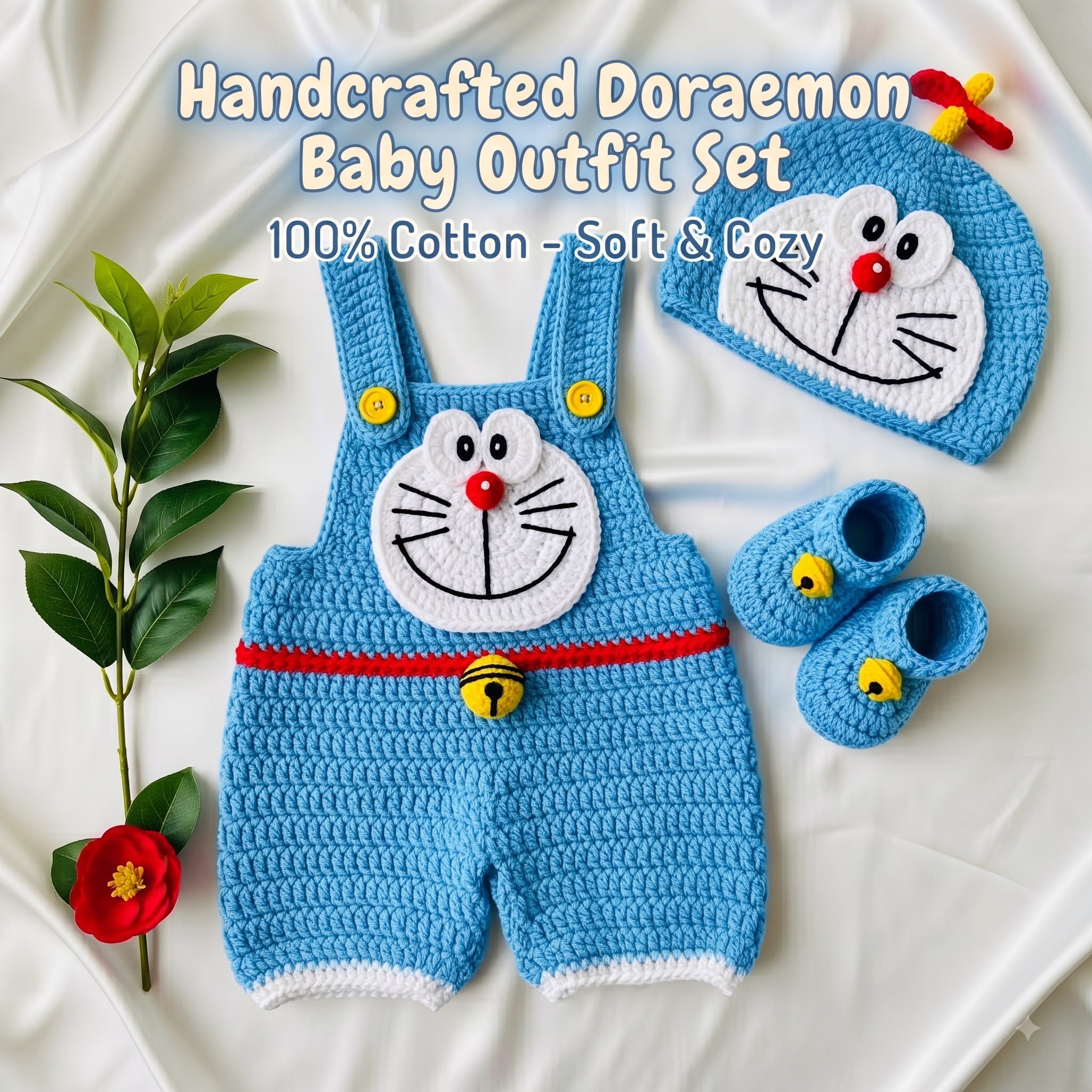Crochet Blue Robot Cat Baby Outfit, Romper, Hat and Booties Set, Newborn Photo Prop, Anime Baby Costume, Baby Shower Gift