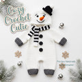 Crochet Snowman Baby Outfit, Hooded Romper with Scarf, Newborn Christmas Photo Prop, Baby’s First Christmas Gift, Winter Costume