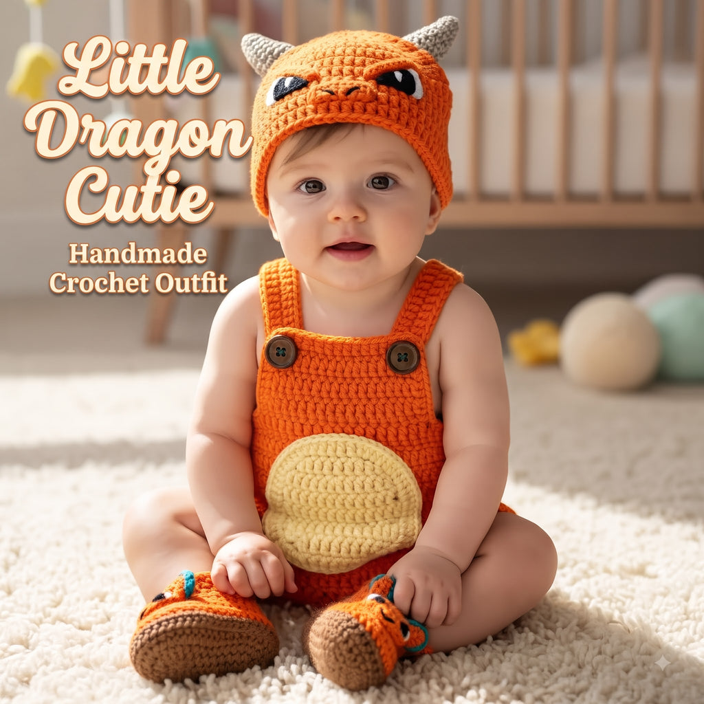 Crochet Orange Dragon Baby Outfit, Romper Hat and Booties Set, Newborn Photo Prop, Baby Halloween Costume, Baby Shower Gift