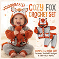 Crochet Fox Baby Outfit Set, Hooded Cardigan and Pants with Tail, Woodland Newborn Photo Prop, Baby Halloween Costume, Baby Shower Gift