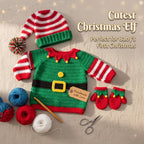 Crochet Christmas Elf Baby Outfit, Elf Sweater Hat and Mittens Set, Newborn Photo Prop, First Christmas Costume, Holiday Baby Gift