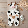 Crochet Cow Baby Romper, Hooded Farm Animal Costume with Booties, Newborn Photo Prop, First Halloween Outfit, Baby Shower Gift
