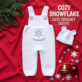 Crochet Baby Christmas Outfit, White Snowflake Overalls and Bear Ear Hat, Newborn Photo Prop, Winter Baby Outfit, First Christmas Gift