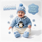 Crochet Penguin Baby Outfit Set, Blue Sweater, Pants, Pom Hat and Booties, Newborn Photo Prop, Coming Home Outfit, Baby Shower Gift