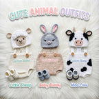 Personalized Crochet Baby Animal Outfit, Sheep Bunny or Cow Romper Set with Hat and Booties, Newborn Photo Prop, Baby Shower Gift