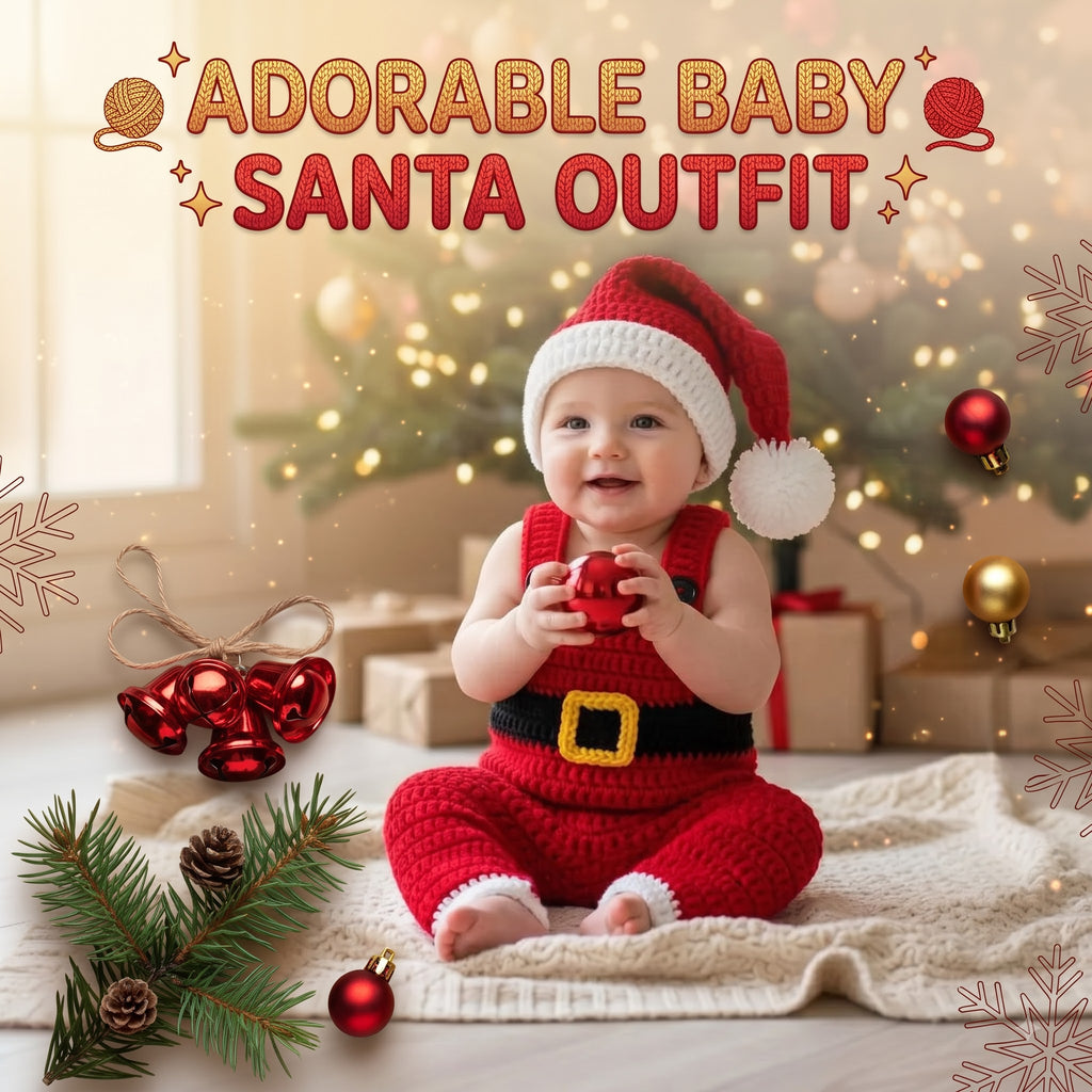 Crochet Santa Baby Outfit, Red Christmas Overalls and Hat Set, Newborn Photo Prop, Baby First Christmas Costume, Holiday Baby Gift
