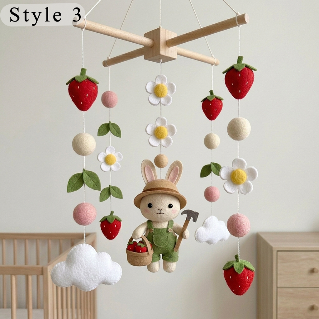 Felt Garden Bunny Baby Mobile, Farm Nursery Crib Decor Baby Shower Gift