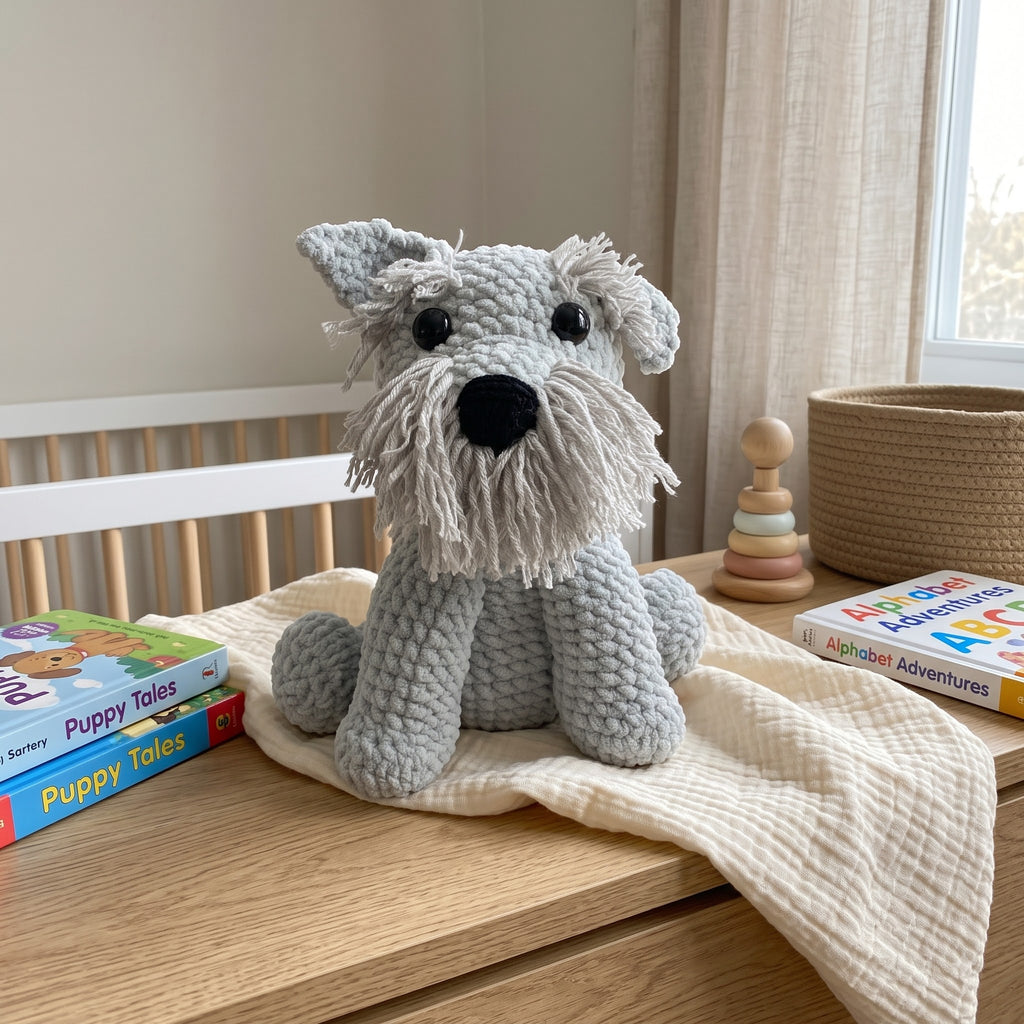 Handmade Crochet Schnauzer Plush, Miniature Schnauzer Stuffed Animal, Gray Amigurumi Dog, Dog Lover Gift, Pet Memorial Keepsake