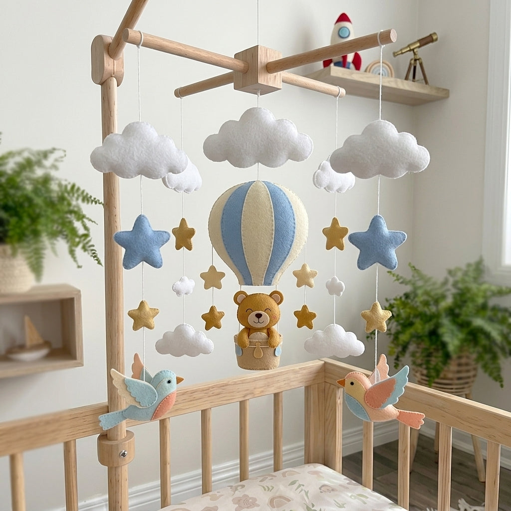 Felt Hot Air Balloon Teddy Bear Baby Mobile