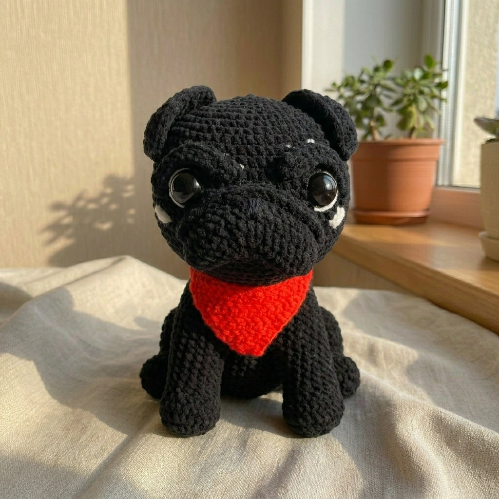 Midnight Pug Crochet Pattern PDF, Cute Black Pug Amigurumi Tutorial, Dog Plush Crochet Pattern