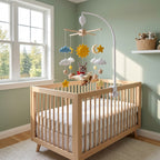 Vintage Aviator Bunny Felt Baby Mobile, Handmade Biplane Crib Hanging with Sun, Moon, Clouds and Stars