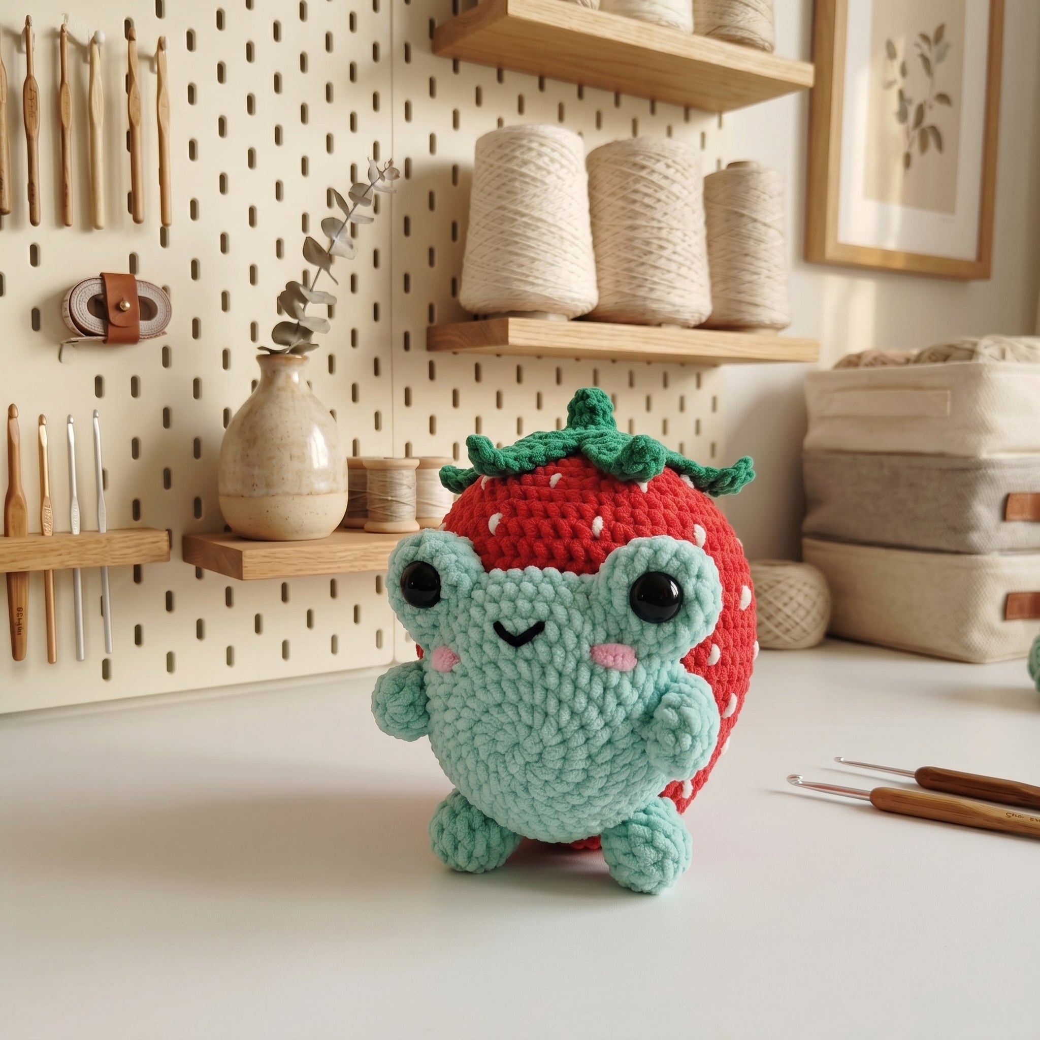 Frog Strawberry Crochet Pattern, Cute Amigurumi Frog Shaped Red Strawberry Plush Tutorial