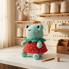 Frog Crochet Pattern, Cute Frog in Strawberry Dress Amigurumi Tutorial