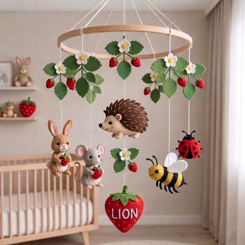 Personalized Felt Strawberry Garden Baby Mobile