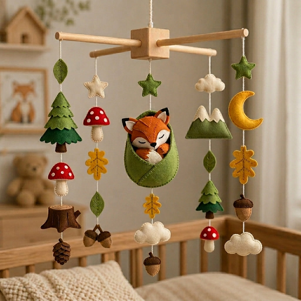 Felt Woodland Fox Baby Mobile with Forest Nursery Crib Decor
