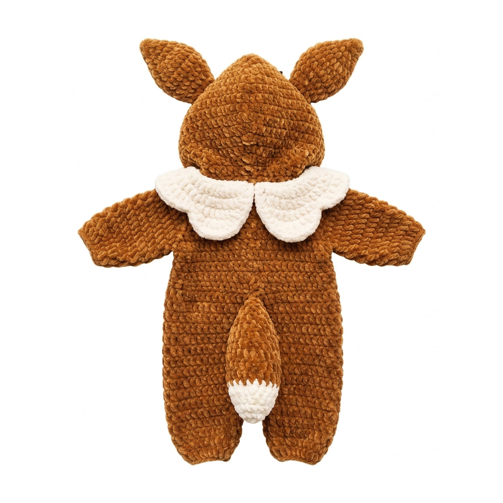 Handmade Fox Baby Romper, Crochet Woodland Animal Onesie, Brown Hooded Newborn Outfit, Baby Shower Gift, Baby Photo Prop