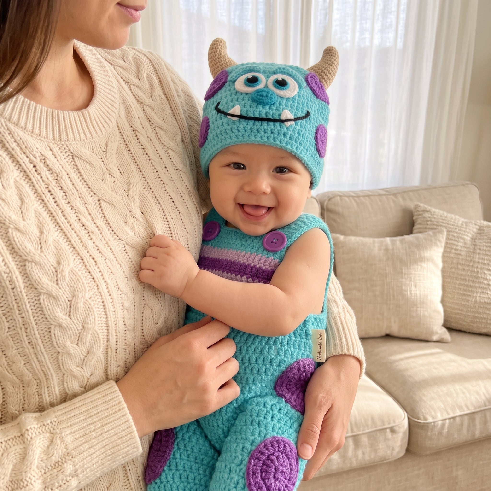 Monster Baby Outfit, Crochet Monster Romper and Hat Set, Handmade Baby Costume, Baby Shower Gift, Newborn Photo Prop Outfit