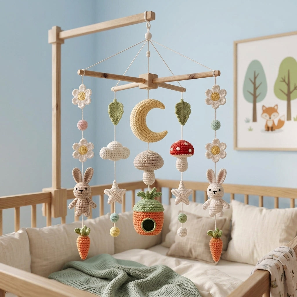 Bunny Baby Mobile, Woodland Neutral Nursery Decor