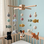Handmade Crochet Cat Baby Mobile with Fish – Nursery Crib Decor