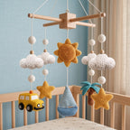 Handmade Crochet Travel Baby Mobile – Car, Sailboat & Beach Nursery Decor