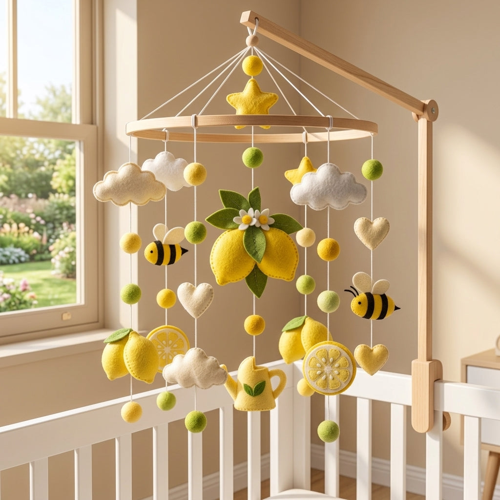 Handmade Felt Lemon Baby Mobile – Bee and Citrus Nursery Decor