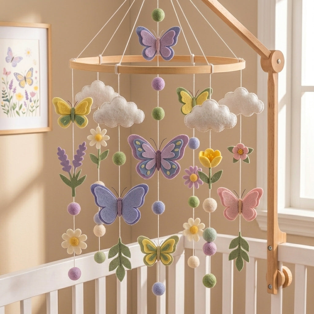 Handmade Felt Butterfly Baby Mobile – Floral Nursery Crib Decor