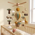 Handmade Felt Safari Hot Air Balloon Baby Mobile – Jungle Adventure Nursery Decor
