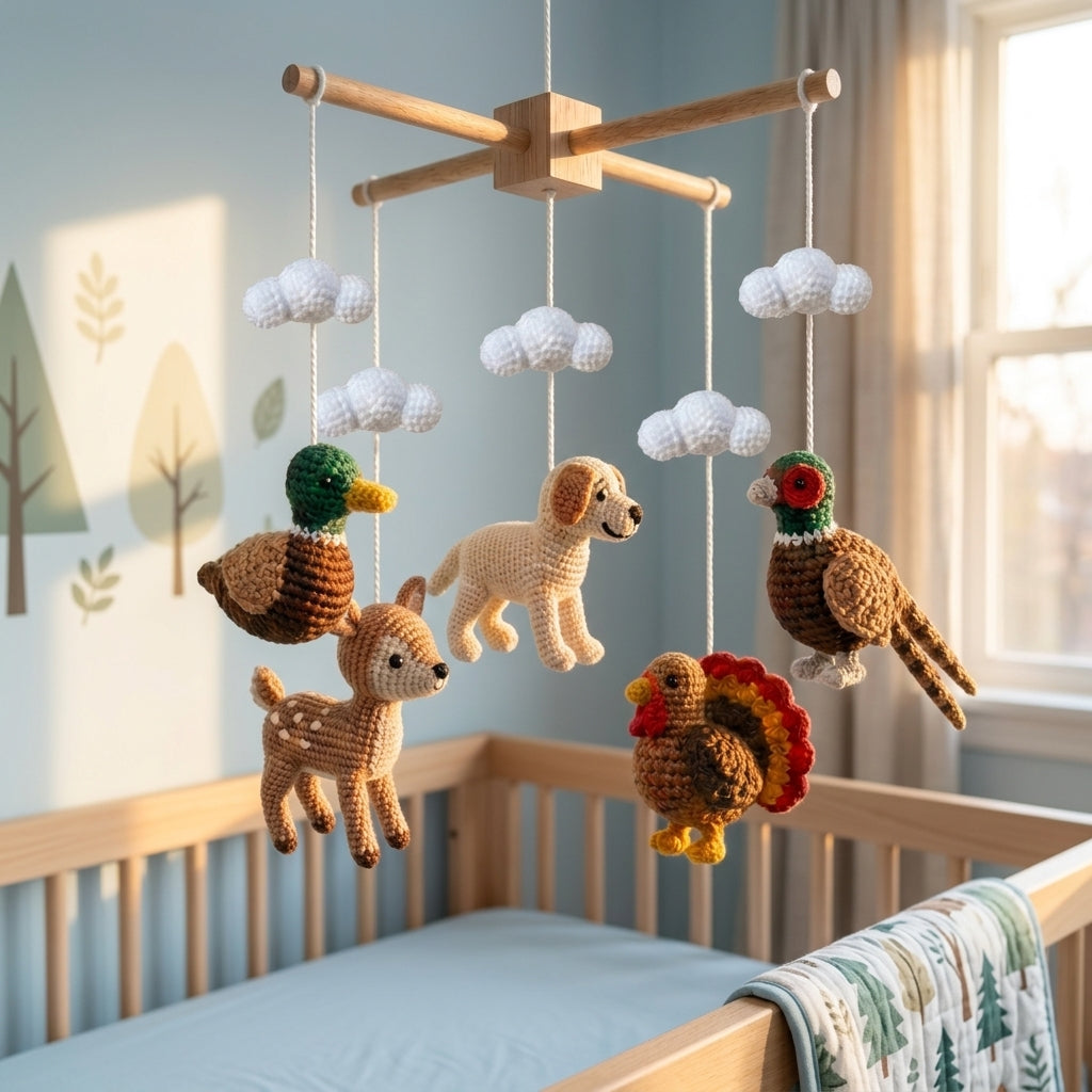 Handmade Felt Woodland Animal Baby Mobile – Hunting Nursery Crib Decor