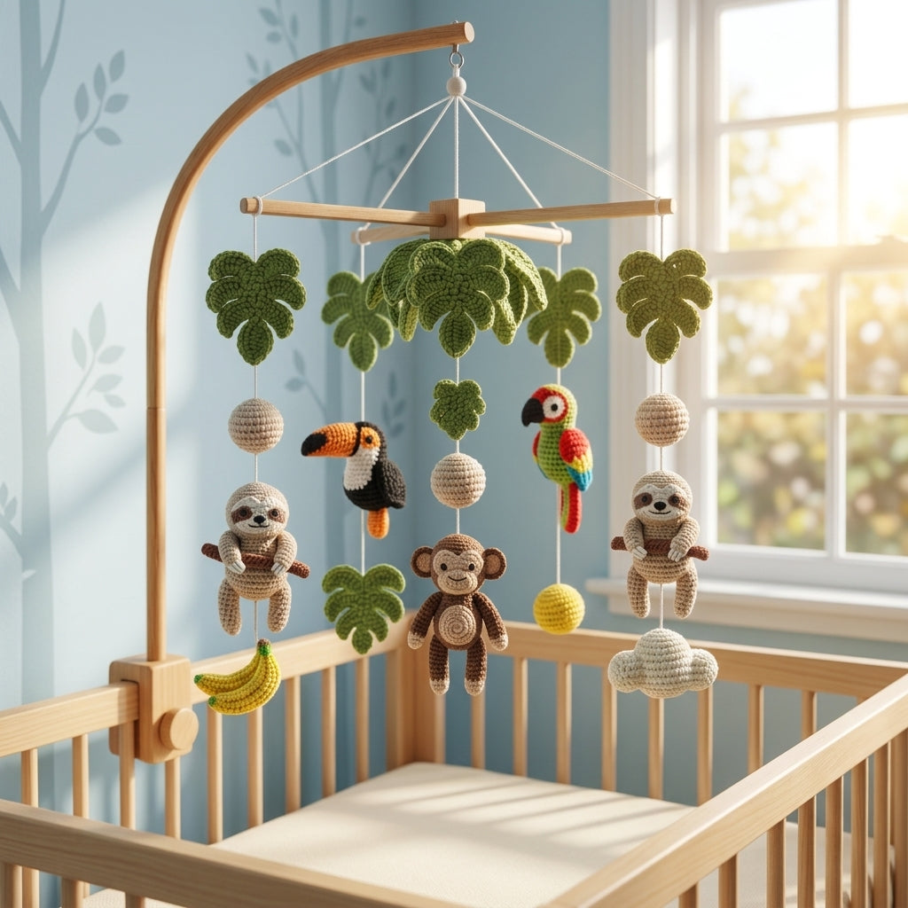 Handmade Jungle Baby Mobile, Safari Nursery Decor