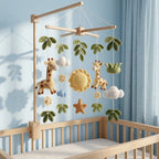 Giraffe Baby Mobile, Crochet Safari Crib Mobile with Sun Clouds Leaves