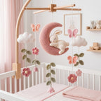 Handmade Crochet Bunny Moon Baby Mobile – Floral Nursery Decor