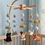 Handmade Crochet Cat Baby Mobile with Fish – Nursery Crib Decor