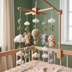 Handmade Crochet Hot Air Balloon Baby Mobile – Deer, Elephant & Owl Nursery Decor