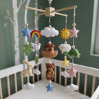Noah’s Ark Felt Baby Mobile, Handmade Biblical Nursery Crib Hanging, Rainbow and Cloud Christening Gift
