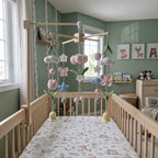 Spring Garden Crochet Crib Mobile, Handmade Floral Nursery Hanging with Tulips, Butterflies and Clouds