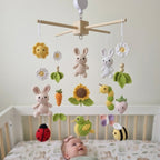 Crochet Garden Baby Mobile, Bunny Bee Ladybug Nursery Decor, Sunflower Butterfly Crib Mobile, Spring Baby Shower Gift, Newborn Decor