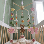 Garden Harvest Crochet Baby Mobile, Handmade Bunny and Bear Crib Hanging with Flowers, Fruit and Butterfly