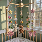 Garden Harvest Crochet Baby Mobile, Handmade Bunny and Bear Crib Hanging with Flowers, Fruit and Butterfly