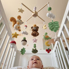 Acorn Grove Crochet Baby Mobile, Handmade Woodland Crib Hanging with Squirrel, Bear, Bird and Forest Leaves