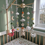 Garden Lake Crochet Baby Mobile, Handmade Swan and Flamingo Crib Hanging with Bunny, Butterflies and Flowers