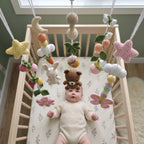 Garden Harvest Crochet Baby Mobile, Handmade Bunny and Bear Crib Hanging with Flowers, Fruit and Butterfly