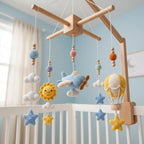 Handmade Crochet Airplane Baby Mobile – Hot Air Balloon Nursery Decor