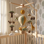 Handmade Felt Safari Hot Air Balloon Baby Mobile – Jungle Adventure Nursery Decor