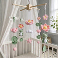 Lotus Garden Frog Crochet Baby Mobile, Handmade Pond Nursery Hanging with Dragonflies, Flowers and Lily Pads