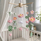 Lotus Garden Frog Crochet Baby Mobile, Handmade Pond Nursery Hanging with Dragonflies, Flowers and Lily Pads