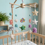 Coral Reef Crochet Baby Mobile, Handmade Underwater Crib Hanging with Turtle, Octopus, Dolphin and Starfish