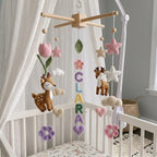 Personalized Deer Crochet Baby Mobile, Custom Name Nursery Hanging with Flowers, Hearts and Stars