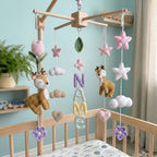 Personalized Deer Crochet Baby Mobile, Custom Name Nursery Hanging with Flowers, Hearts and Stars